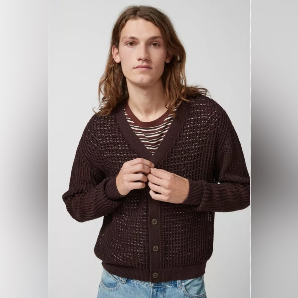 NWOT Urban Outfitters BDG Beach Cardigan Unisex Chocolate Brown Size S - Picture 3 of 10
